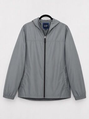 GAP Vintage Y2K Hooded Windbreaker Jacket Men’s XL Gray Full Zip Mesh Lined